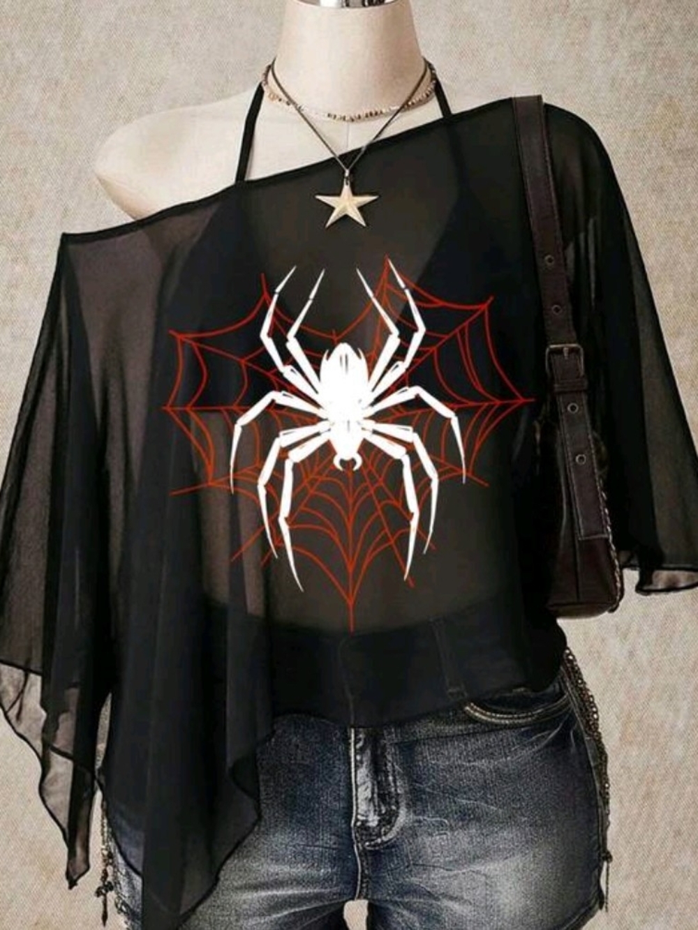 🕷️🕷️ New sheer,lightweight chiffon poncho Spider overlay🕷️🕷️
